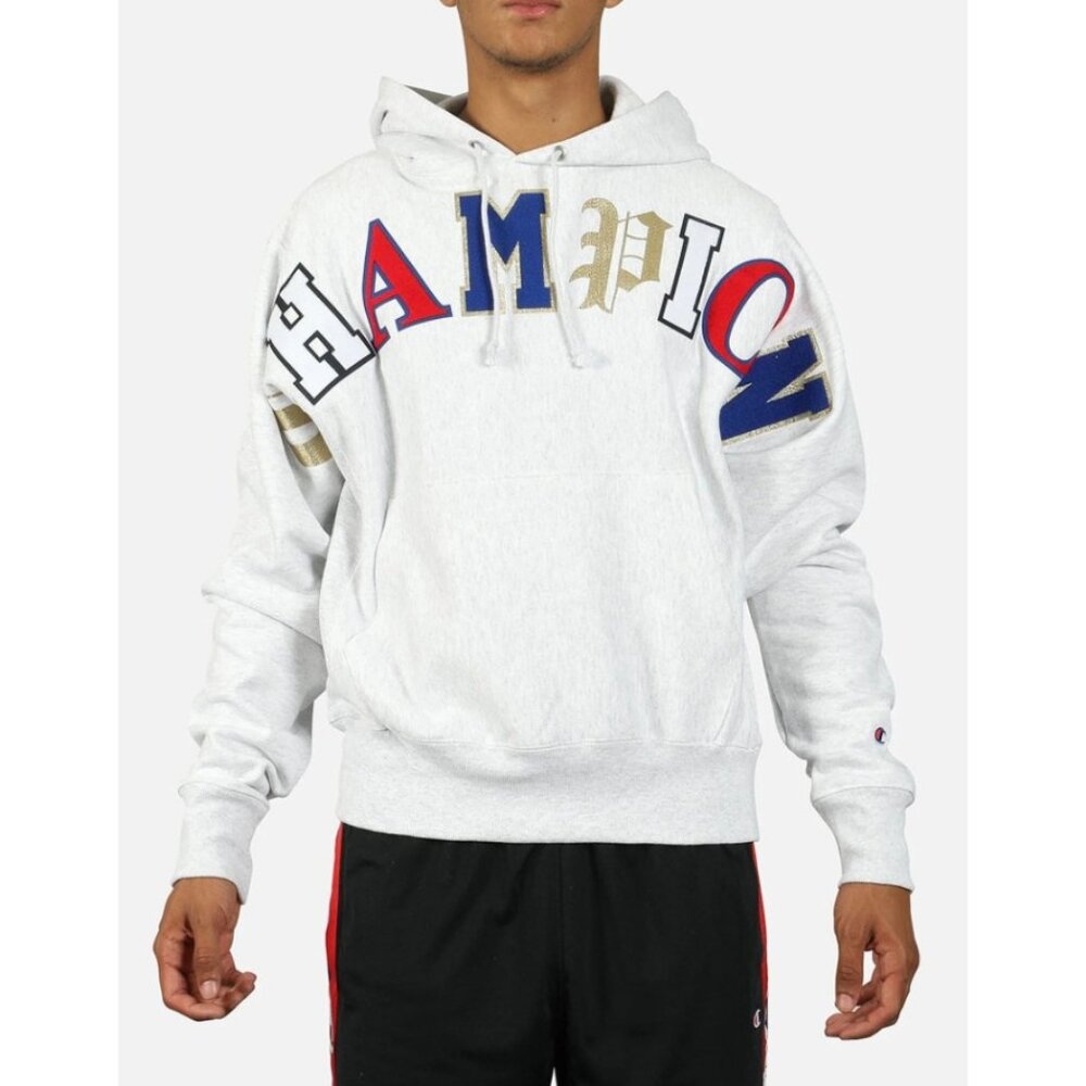 Champion Mens Reverse Weave Old English Pullover‎ Hoodie Drawstring Gray Small